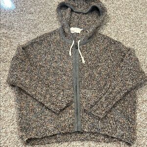 Yoon Heathered Brown and Gray Hooded Zip-Up Sweater